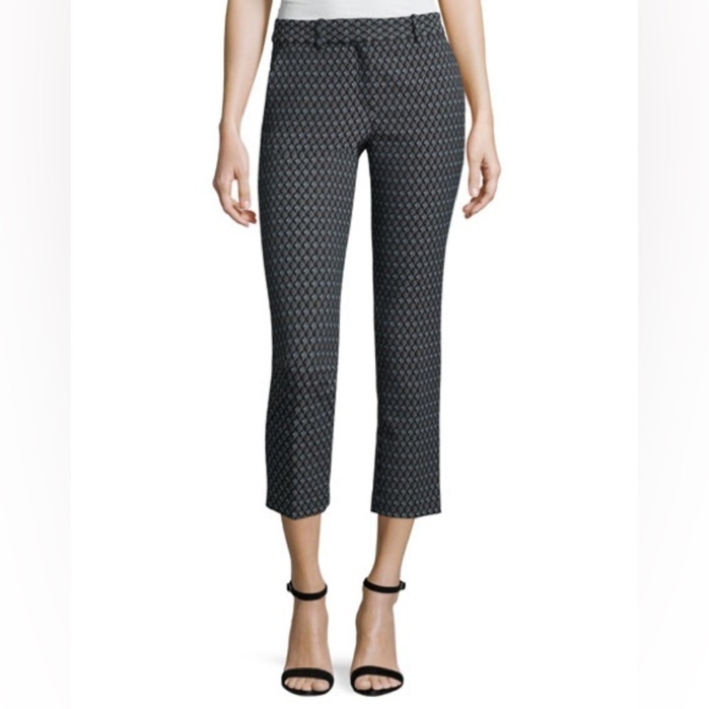 Theory Dimensional Jacquard Treeca Crop Trousers in Grey/Blue Sz 6